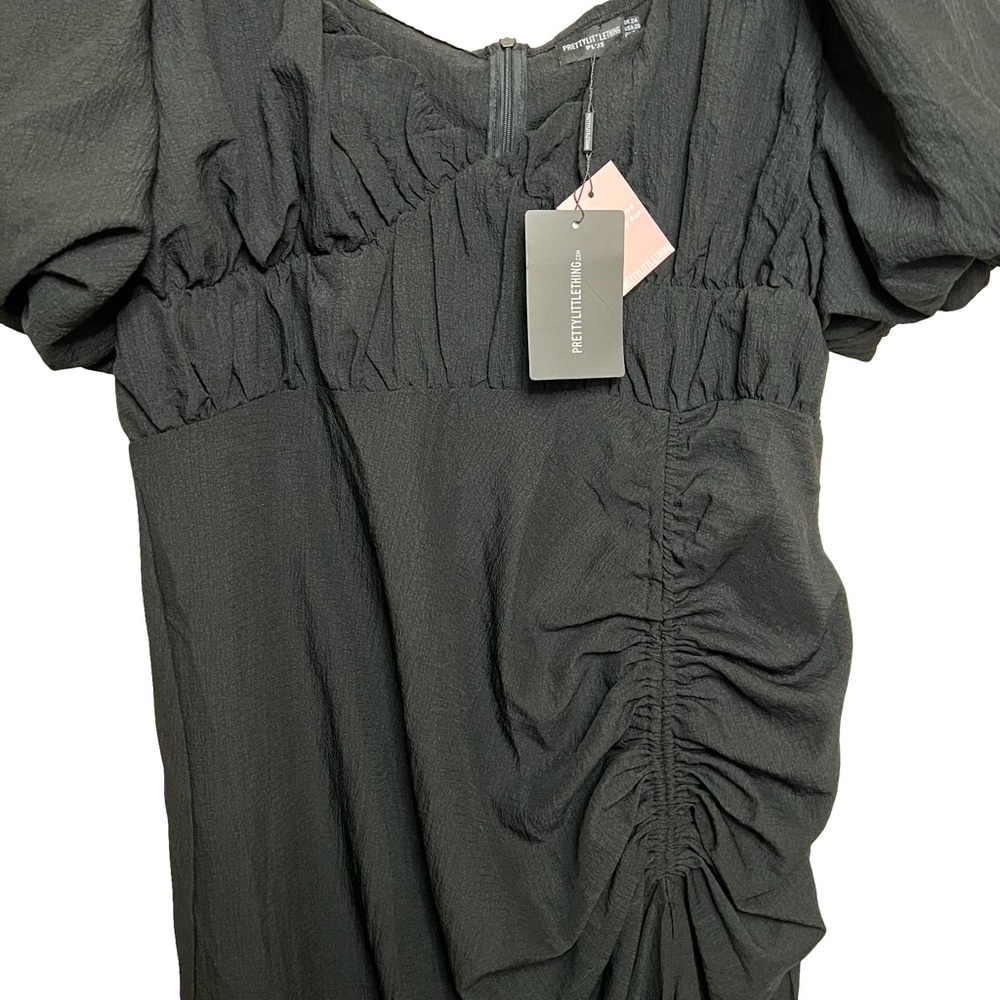 Pretty Little Thing Puff Sleeve Ruched Split Side Midi Dress - Picture 3 of 9